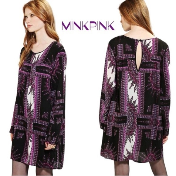 Mink Pink x Urban Outfitters womans Purple Black mini Dress M - Picture 1 of 6